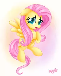 Size: 1280x1585 | Tagged: safe, artist:imoshie, derpibooru import, fluttershy, cute, daaaaaaaaaaaw, floating, floppy ears, hnnng, hooves together, looking at you, open mouth, shyabetes, solo, spread wings, weapons-grade cute