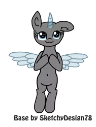 Size: 1007x1333 | Tagged: safe, artist:sketchydesign78, derpibooru import, pony, base, belly button, cute, female, horn, mare, on back, simple background, solo, wings