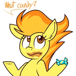Size: 540x540 | Tagged: artist:wildberry-poptart, ask spitfire the wonderbolt, candy, cute, cutefire, derpibooru import, food, frown, hoof hold, safe, shrug, solo, spitfire, :t