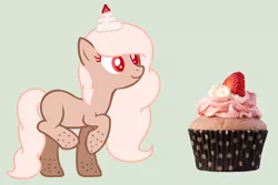 Size: 1364x912 | Tagged: safe, artist:thunderlist, derpibooru import, oc, oc:sweetiecream, unofficial characters only, cupcake, cupcake pony, food, solo