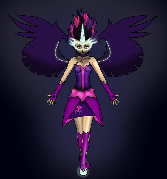 Size: 700x750 | Tagged: safe, artist:theotakugamingbrony, derpibooru import, sci-twi, twilight sparkle, equestria girls, friendship games, dragon ball z, frieza, midnight sparkle, solo