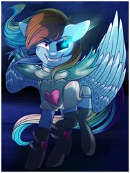 Size: 6000x8000 | Tagged: absurd resolution, armor, artist:elskafox, clothes, crossover, derpibooru import, fangs, grin, rainbow dash, rainbowdyne, safe, socks, solo, spoilers for another series, spread wings, undertale, undyne, undyne the undying