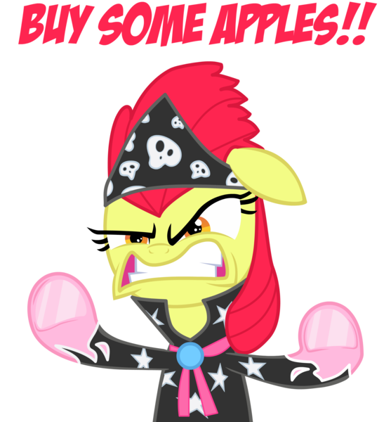 Size: 2600x2800 | Tagged: angry, apple bloom, artist:zoarvek, buy some apples, derpibooru import, faic, reaction image, safe, show stopper outfits, simple background, solo, transparent background