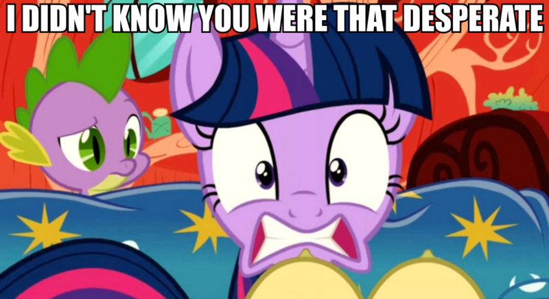 Size: 1200x653 | Tagged: questionable, derpibooru import, edit, spike, twilight sparkle, oc, oc:milky way, pony, canon x oc, caught, crotchboobs, female, image macro, implied sex, impossibly large crotchboobs, lesbian, mare, meme, milky sparkle, nipples, nudity, shipping