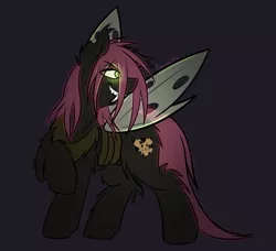 Size: 1500x1370 | Tagged: artist:fluxwise, changeling, changelingified, chest fluff, derpibooru import, female, fluffy, oc, oc:katty scratch, safe, solo, species swap, unofficial characters only