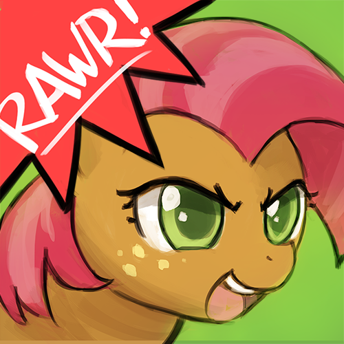 Size: 500x500 | Tagged: safe, artist:lumineko, derpibooru import, part of a set, babs seed, earth pony, pony, adorababs, avatar, cute, female, filly, open mouth, rawr, rawrvatar, solo