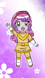 Size: 600x1036 | Tagged: safe, artist:magical-mama, derpibooru import, sweetie belle, equestria girls, chibi, chouriki sentai ohranger, clothes, commission, cosplay, costume, power rangers, power rangers zeo, solo, super sentai, watermark, yellow ranger