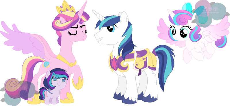 Size: 800x369 | Tagged: artist:t-aroutachiikun, derpibooru import, female, male, oc, oc:princess estelle, offspring, parent:princess cadance, parent:shining armor, parents:shiningcadance, princess cadance, princess flurry heart, safe, shining armor, shiningcadance, shipping, spoiler:s06, straight