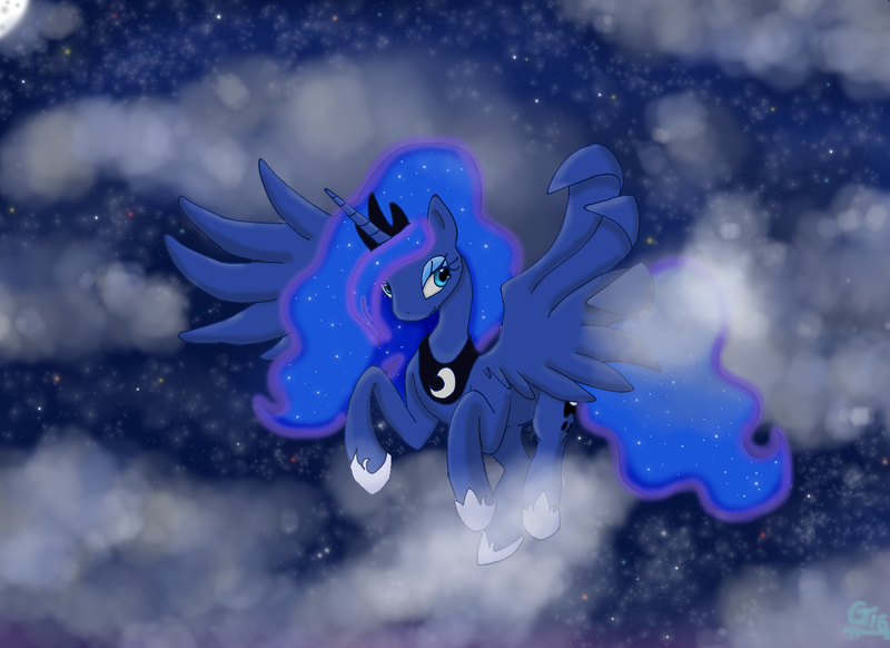 Size: 3507x2550 | Tagged: artist:xiroch, cloud, derpibooru import, night, princess luna, safe, solo