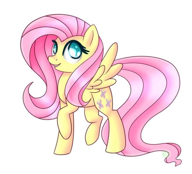 Size: 3258x2951 | Tagged: artist:immagoddampony, derpibooru import, fluttershy, looking at you, raised hoof, safe, simple background, smiling, solo, spread wings, standing, transparent background