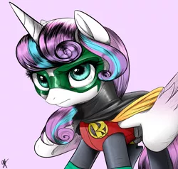 Size: 1000x950 | Tagged: artist:supermare, crossover, damian wayne, dc comics, derpibooru import, older, older flurry heart, princess flurry heart, robin, safe, solo, spoiler:s06