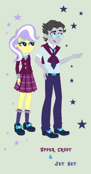 Size: 466x888 | Tagged: safe, artist:obeliskgirljohanny, derpibooru import, jet set, upper crust, equestria girls, friendship games, female, male, shipping, straight, upperset