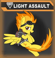 Size: 2140x2254 | Tagged: artist:spazzymcnugget, crossover, derpibooru import, jetpack, planetside 2, safe, science fiction, solo, spitfire, terran republic, vector, video game