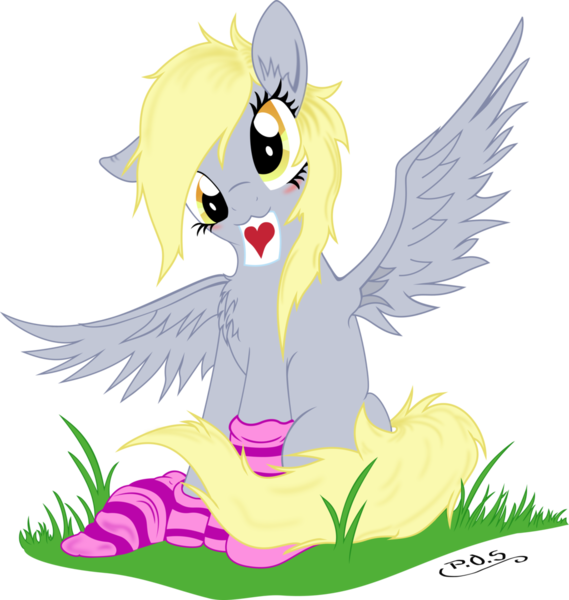 Size: 1024x1080 | Tagged: safe, artist:corvostawr, artist:midnightblitzz, derpibooru import, derpy hooves, pegasus, pony, :3, blushing, clothes, cute, female, looking at you, mare, simple background, sitting, smiling, socks, solo, spread wings, striped socks, transparent background, vector