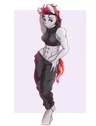 Size: 1280x1678 | Tagged: abs, anthro, anthro oc, armpits, artist:blah-blah-turner, clothes, commission, derpibooru import, female, midriff, muscular female, oc, oc:round house, solo, solo female, sports bra, suggestive, unguligrade anthro, unofficial characters only