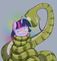 Size: 1280x1392 | Tagged: safe, artist:fluffyxai, derpibooru import, twilight sparkle, snake, coils, cute, forked tongue, happy, hypno eyes, hypnosis, hypnotized, kaa eyes, long tongue, tongue out, wrapped up