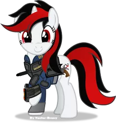 Size: 4053x4290 | Tagged: safe, artist:vector-brony, derpibooru import, oc, oc:blackjack, oc:go fish, unofficial characters only, pony, unicorn, fallout equestria, fallout equestria: project horizons, fanfic, absurd resolution, clothes, cute, cutie mark, fanfic art, female, happy, hooves, horn, mare, pipbuck, raised hoof, simple background, smiling, solo, transparent background, vault security armor, vault suit, vector