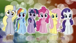 Size: 1280x720 | Tagged: safe, derpibooru import, edit, derpy hooves, fluttershy, pinkie pie, rainbow dash, rarity, twilight sparkle, pegasus, pony, alternate mane six, background pony applejack, downvote bait, drama bait, female, mare