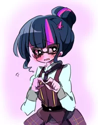 Size: 857x1091 | Tagged: safe, artist:lotte, derpibooru import, sci-twi, twilight sparkle, equestria girls, friendship games, blushing, crying, cute, female, glasses, nervous, open mouth, shy, solo, twiabetes, wavy mouth