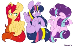 Size: 1280x806 | Tagged: alicorn, alicornified, artist:purrling, counterparts, derpibooru import, magical trio, race swap, safe, shimmercorn, shoujo sparkles, species swap, starlicorn, starlight glimmer, sunset shimmer, twilight sparkle, twilight sparkle (alicorn), xk-class end-of-the-world scenario