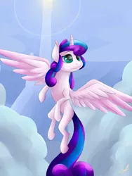 Size: 1024x1365 | Tagged: safe, artist:megagibs, derpibooru import, princess flurry heart, alicorn, pony, spoiler:s06, blank flank, cute, flurrybetes, flying, older, older flurry heart, solo, spread wings, wings