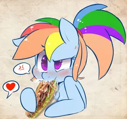 Size: 1302x1224 | Tagged: alternate hairstyle, angry, artist:hearlesssoul, blushing, censored, cross-popping veins, cute, derpibooru import, edit, food, heart, mayonnaise, not porn, ponytail, rainbow dash, sandwich, sandwich censorship, sauce, speech bubble, suggestive, that's not mayonnaise