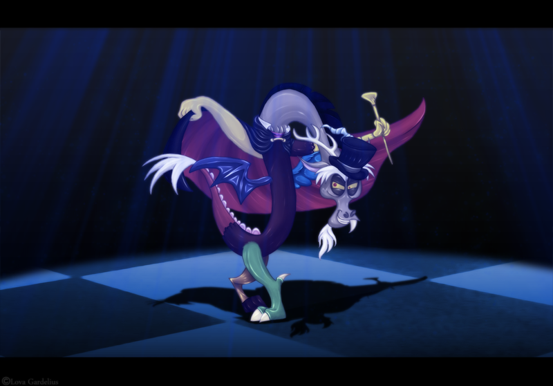 Size: 1079x752 | Tagged: artist:lova-gardelius, dead source, derpibooru import, discord, disney, evil grin, looking at you, professor ratigan, reference, safe, solo, the great mouse detective