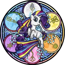 Size: 2100x2100 | Tagged: artist:akili-amethyst, derpibooru import, dive to the heart, keys of harmony, kingdom hearts, multicolored hair, rainbow hair, rainbow power, rainbow power-ified, rainbow tail, rarity, safe, solo, stained glass