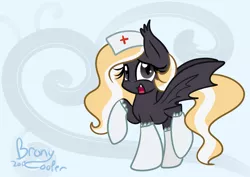 Size: 2822x2000 | Tagged: safe, artist:lynchristina, derpibooru import, oc, oc:nighthaunt, unofficial characters only, bat pony, pony, female, nurse, open mouth