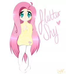 Size: 4500x5000 | Tagged: absurd resolution, artist:amberony, blushing, clothes, cute, derpibooru import, fluttershy, human, humanized, looking at you, name, safe, shyabetes, simple background, socks, solo, standing, sweater, sweatershy, white background