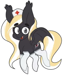 Size: 581x689 | Tagged: safe, artist:thetessinator, derpibooru import, oc, oc:nighthaunt, unofficial characters only, bat pony, pony, female, looking at you, nurse, open mouth, solo