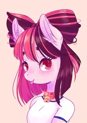 Size: 1024x1448 | Tagged: safe, artist:lana-jay, derpibooru import, oc, unofficial characters only, anthro, bell, bell collar, bow, collar, female, hair bow, mare, solo, tongue out