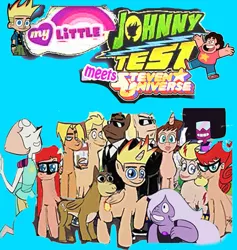 Size: 1161x1226 | Tagged: safe, artist:applebeans, derpibooru import, 1000 years in photoshop, cursed image, downvote bait, johnny test, needs more jpeg, steven universe, wat, why