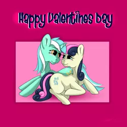 Size: 1200x1200 | Tagged: safe, artist:littlewolfstudios, derpibooru import, bon bon, lyra heartstrings, sweetie drops, adorabon, cute, female, lesbian, love, lyrabetes, lyrabon, shipping, valentine, valentine's day