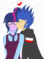 Size: 768x1024 | Tagged: safe, artist:brickercupmasterx3, derpibooru import, flash sentry, sci-twi, twilight sparkle, equestria girls, friendship games, blushing, female, flashlight, kissing, male, sciflash, shipping, simple background, straight, white background