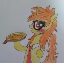 Size: 714x703 | Tagged: artist:traiden, derpibooru import, food, oc, oc:crust raychell, pizza, pizza pony, safe, unofficial characters only