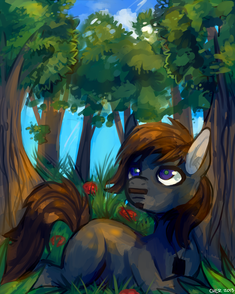 Size: 2085x2610 | Tagged: safe, artist:cherivinca, derpibooru import, oc, unofficial characters only, earth pony, pony, forest, male, solo, stallion