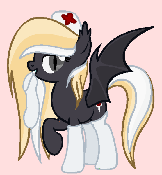 Size: 601x647 | Tagged: suggestive, artist:thunderboltthewolf15, derpibooru import, oc, oc:nighthaunt, unofficial characters only, bat pony, pony, base used, clothes, female, hat, looking at you, nurse, nurse hat, pixel art, simple background, socks, solo, stockings