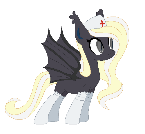 Size: 500x461 | Tagged: safe, artist:lilylocket, derpibooru import, oc, oc:nighthaunt, unofficial characters only, bat pony, pony, blank flank, clothes, female, hat, nurse, nurse hat, pixel art, socks, solo, stockings