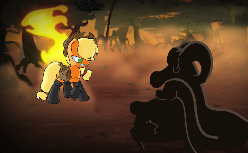 Size: 7376x4560 | Tagged: absurd resolution, applejack, artist:queenoftheshrimp15, boots, chimera, chimera sisters, confrontation, derpibooru import, fire, fireproof boots, multiple heads, saddle bag, safe, somepony to watch over me, swamp, three heads