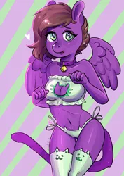 Size: 2480x3507 | Tagged: suggestive, artist:corelle-vairel, derpibooru import, oc, unofficial characters only, anthro, anthro oc, bandeau, bell, bell collar, belly button, bra, breasts, cat keyhole bra set, cat lingerie, cat tail, cleavage, clothes, collar, female, frilly underwear, green underwear, heart eyes, lingerie, panties, side knot underwear, solo, solo female, underwear, wingding eyes, ych result