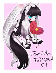 Size: 2550x3300 | Tagged: safe, artist:noodlefreak88, derpibooru import, oc, oc:laura the zony, unofficial characters only, pegasus, pony, ask, blushing, heart, mlp oc ask blog, solo, tumblr, tumblr blog, valentine's day