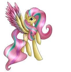 Size: 3301x3336 | Tagged: safe, artist:midfire, derpibooru import, fluttershy, colored wings, rainbow power, raised hoof, simple background, solo, spread wings, transparent background