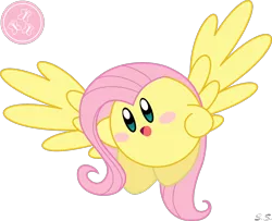 Size: 1642x1335 | Tagged: artist:silver-soldier, cutie mark, derpibooru import, fluttershy, kirby, kirby (character), kirbyfied, kirby fluttershy, safe, simple background, slashy intensifies, solo, species swap, spread wings, transparent background, vector