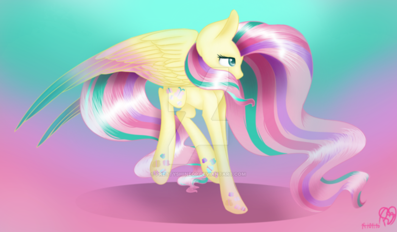 Size: 1024x600 | Tagged: artist:prettyshinegp, colored wings, colored wingtips, derpibooru import, fluttershy, looking away, rainbow power, safe, solo, spread wings, watermark