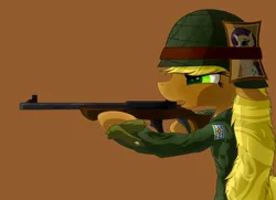 Size: 2433x1757 | Tagged: safe, artist:nekro-led, derpibooru import, applejack, rarity, banner, female, gun, lesbian, private applejack, rarijack, rarity photo, shipping, soldier, solo, vietnam, vietnam war, weapon