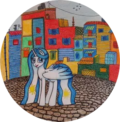 Size: 2248x2276 | Tagged: argentina, artist:arianelka, colorful, derpibooru import, drawing, nation ponies, oc, oc:princess argenta, outdoors, ponified, safe, solo, traditional art, unofficial characters only