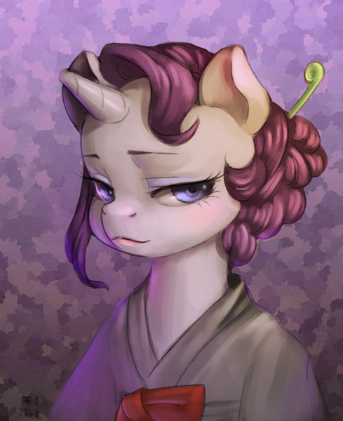 Size: 1460x1792 | Tagged: safe, artist:mrs1989, derpibooru import, rarity, pony, unicorn, alternate hairstyle, clothes, hanbok, looking at you, portrait, solo