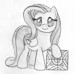 Size: 627x622 | Tagged: 4chan, artist:midwestbrony, derpibooru import, fluttershy, folded wings, looking at you, /mlp/, monochrome, pencil drawing, safe, simple background, solo, standing, tile, traditional art, white background