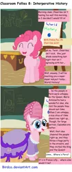 Size: 2344x5592 | Tagged: artist:birdco, classroom follies, clothes, comic, cosplay, costume, derpibooru import, dress, marie antoinette, pinkie pie, powdered wig, safe, text, wall of text